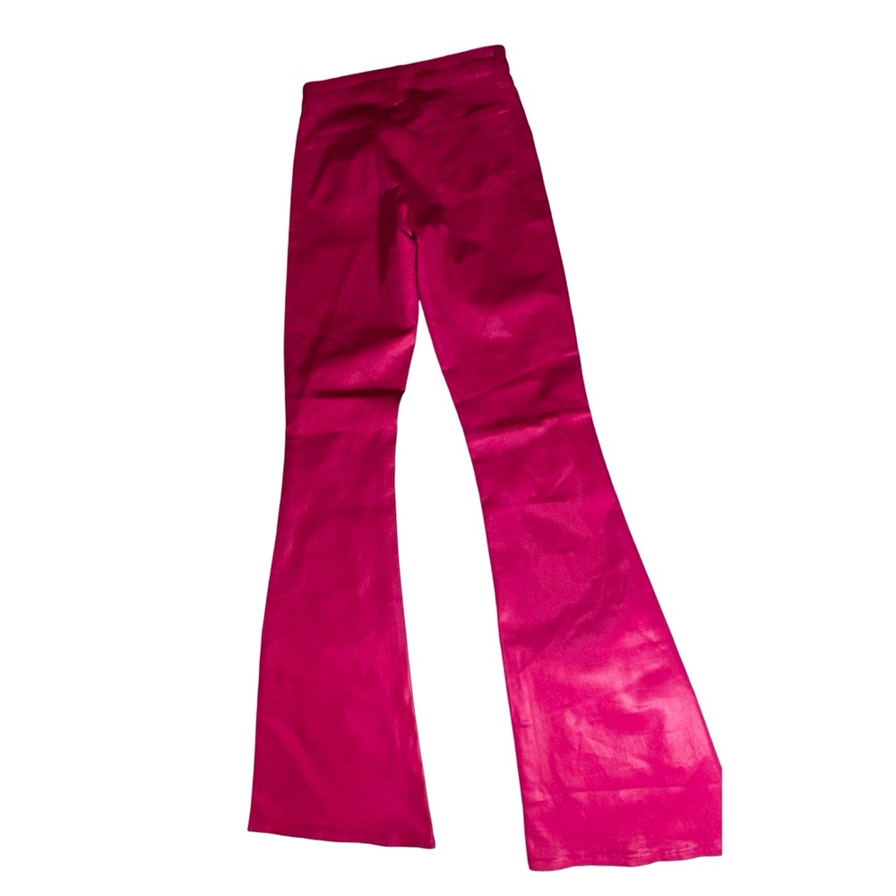 NWT L’AGENCE Marty High Rise Flare Coated Jeans Fuchsia Pink Leather Look Sz 26 - Picture 7 of 15